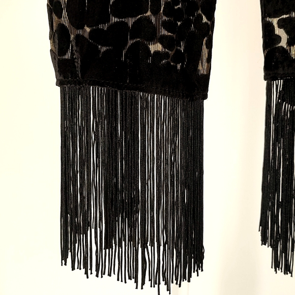 INC Animal Print Velvet Fringe Black Gold One Size Scarf - Picture 2 of 4